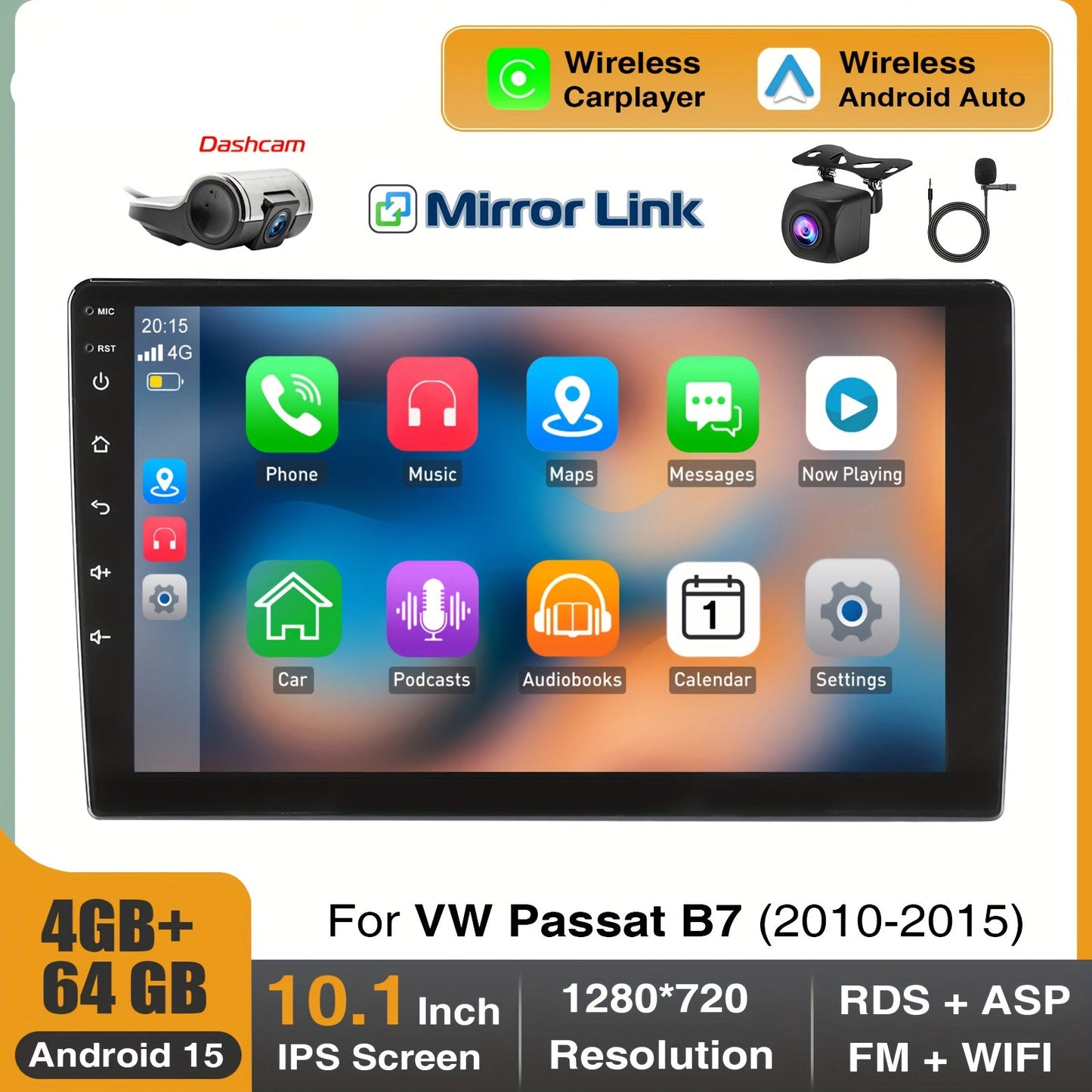 Car Stereo – Auto Radio – Multimedia Speler – Dashboard Unit – 2 DIN Inbouwunit – 10,1 Inch IPS Touchscreen – Inclusief USB Dashcam & Achteruitrijcamera