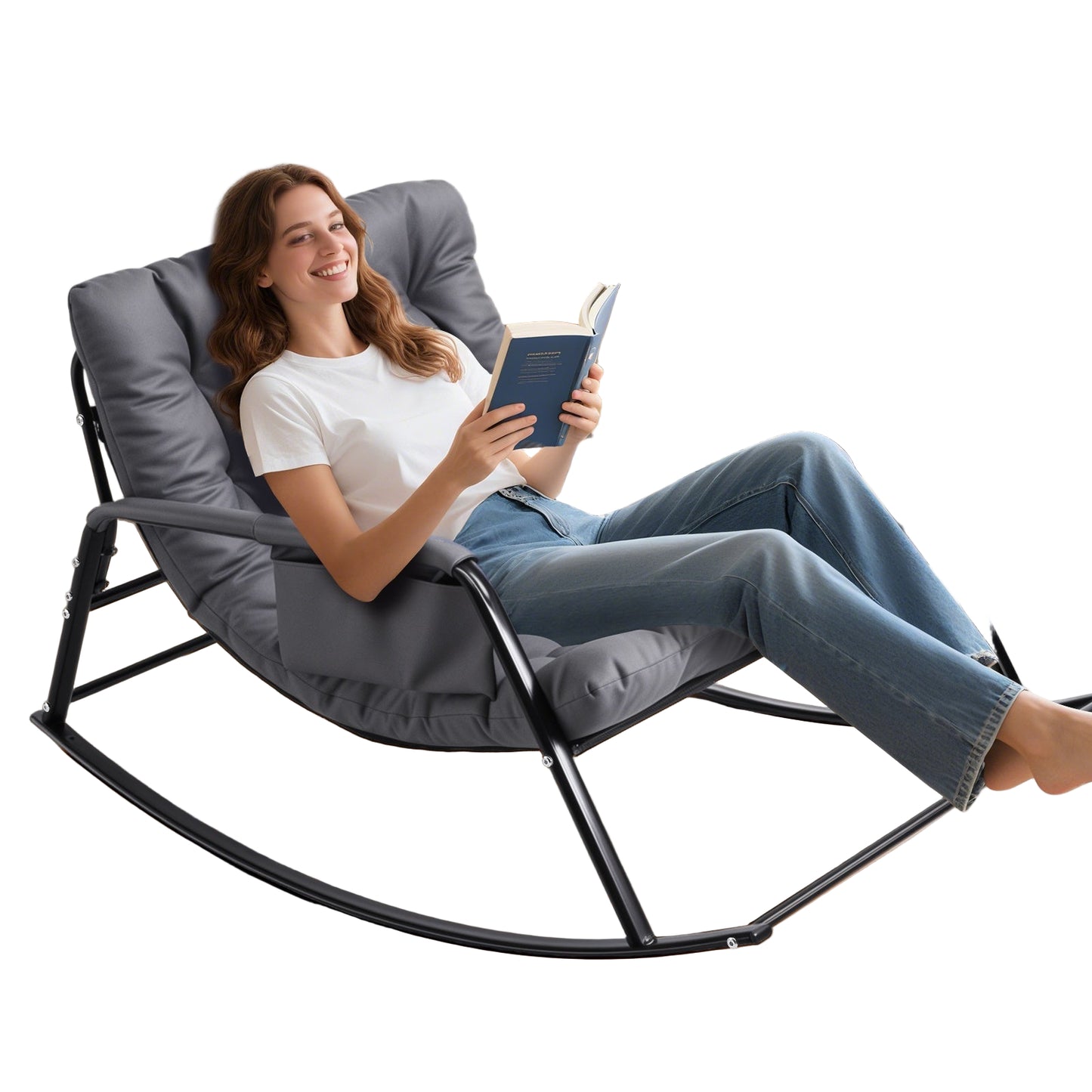 Schommelstoel – Schommelfauteuil – Relaxstoel – Loungestoel – Fauteuil – Met 9,9 cm Memory Foam Zitting – Industrieel Metaal Frame Draagvermogen 159 kg