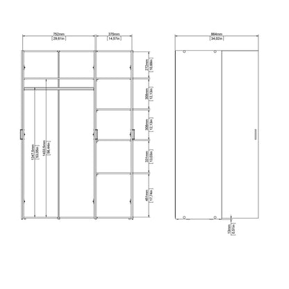 Wardrobe 3 Doors Before Dsegr, Mobile Bed Camera, Walk-In Closet, Coat Closet, 115X49 H175 Cm, White