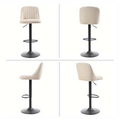 Goeurvant Modern 360° Swivel Bar Stool with Adjustable Height and Metal Base, Linen or Velvet Upholstery, Dining Counter Seat, Home Bar Furniture, Upholstered Swivel Stool, Modern Bar Chair, Minimalist Aesthetic, Rustic Styl