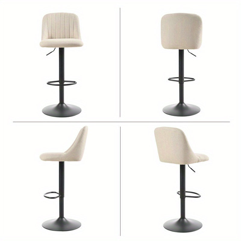 Goeurvant Modern 360° Swivel Bar Stool with Adjustable Height and Metal Base, Linen or Velvet Upholstery, Dining Counter Seat, Home Bar Furniture, Upholstered Swivel Stool, Modern Bar Chair, Minimalist Aesthetic, Rustic Styl