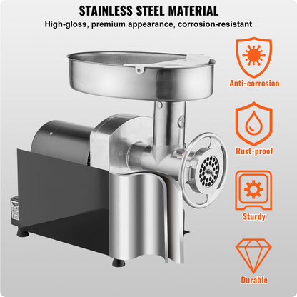 Vleesmolen – Vleesmaler – Gehaktmolen – Worstmaker – Elektrische Molens – Roestvrij Staal – Krachtige 750W Motor – 6,5 kg/min Malen