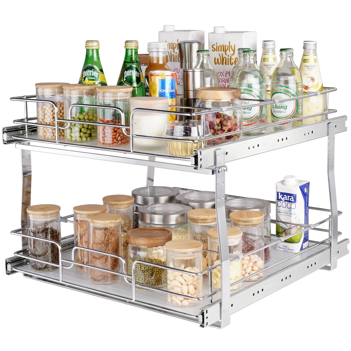 Uittrekmand Keukenkast – Uitschuifmand – Keukenorganizer – Kastmand – Opbergbak – Chroomgecoat Staal – 2 Laags Met Max. Draagvermogen 30 Kg