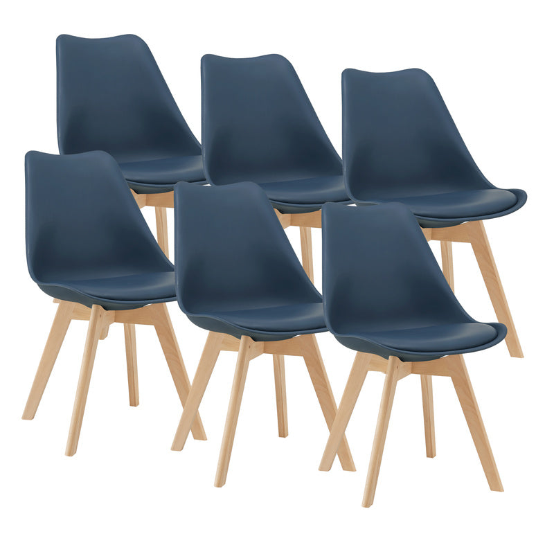Eetkamerstoel – Stoel – Kuipstoel – Keukenstoel – Woonkamerstoel – Set van 6 – PU Kunstleer – Beukenhouten Frame – Zithoogte 45 cm – Blauw