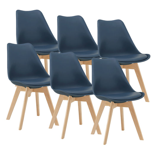 Eetkamerstoel – Stoel – Kuipstoel – Keukenstoel – Woonkamerstoel – Set van 6 – PU Kunstleer – Beukenhouten Frame – Zithoogte 45 cm – Blauw