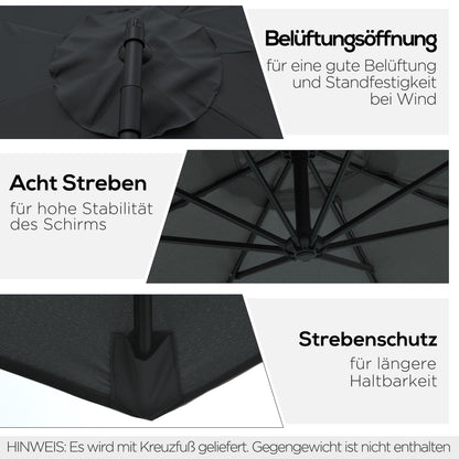 Parasol – Tuinparasol – Balkonparasol – Terrasparasol – Strandparasol – Stevig Stalen Frame – Handkurk Openen – Grijs Ø 2,95 m