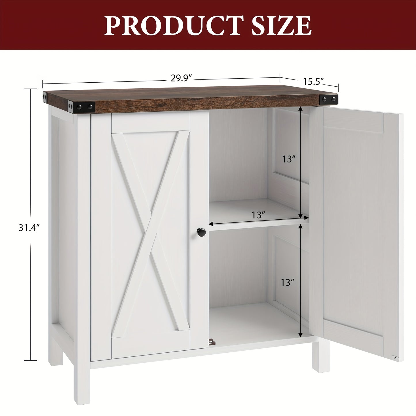 Dressoir – Opbergkast – Ladekast – Buffetkast – Kast – Landelijk Design – 2 Deuren Met X-Patroon – Verstelbare Legplanken – Hardhouten Accent – Vrijstaand