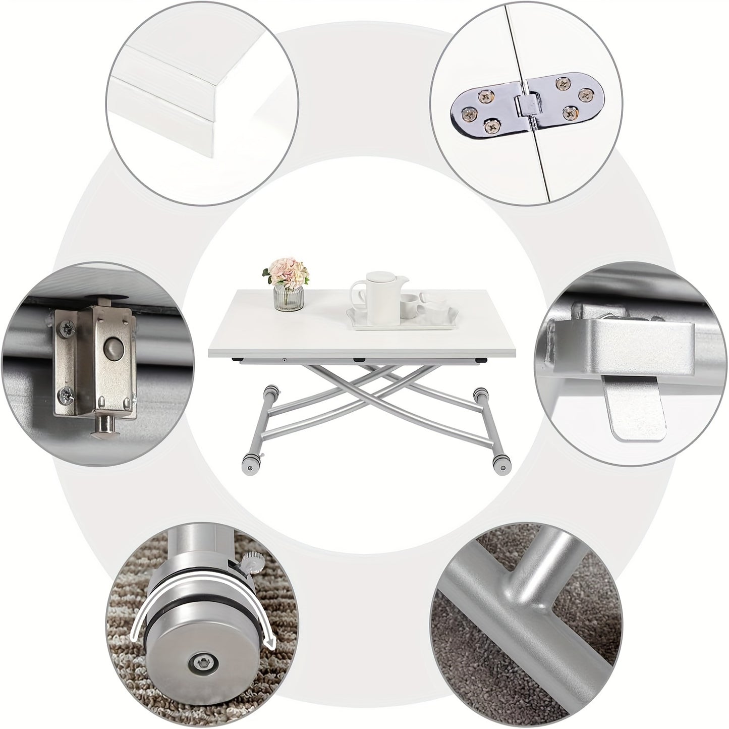 Verstelbare Eettafel – Multifunctionele Tafel – Koffietafel – Werkplek – Bijzettafel – Zwart Notenhout – Stabiel Metalen Frame – Hoogte Verstelbaar