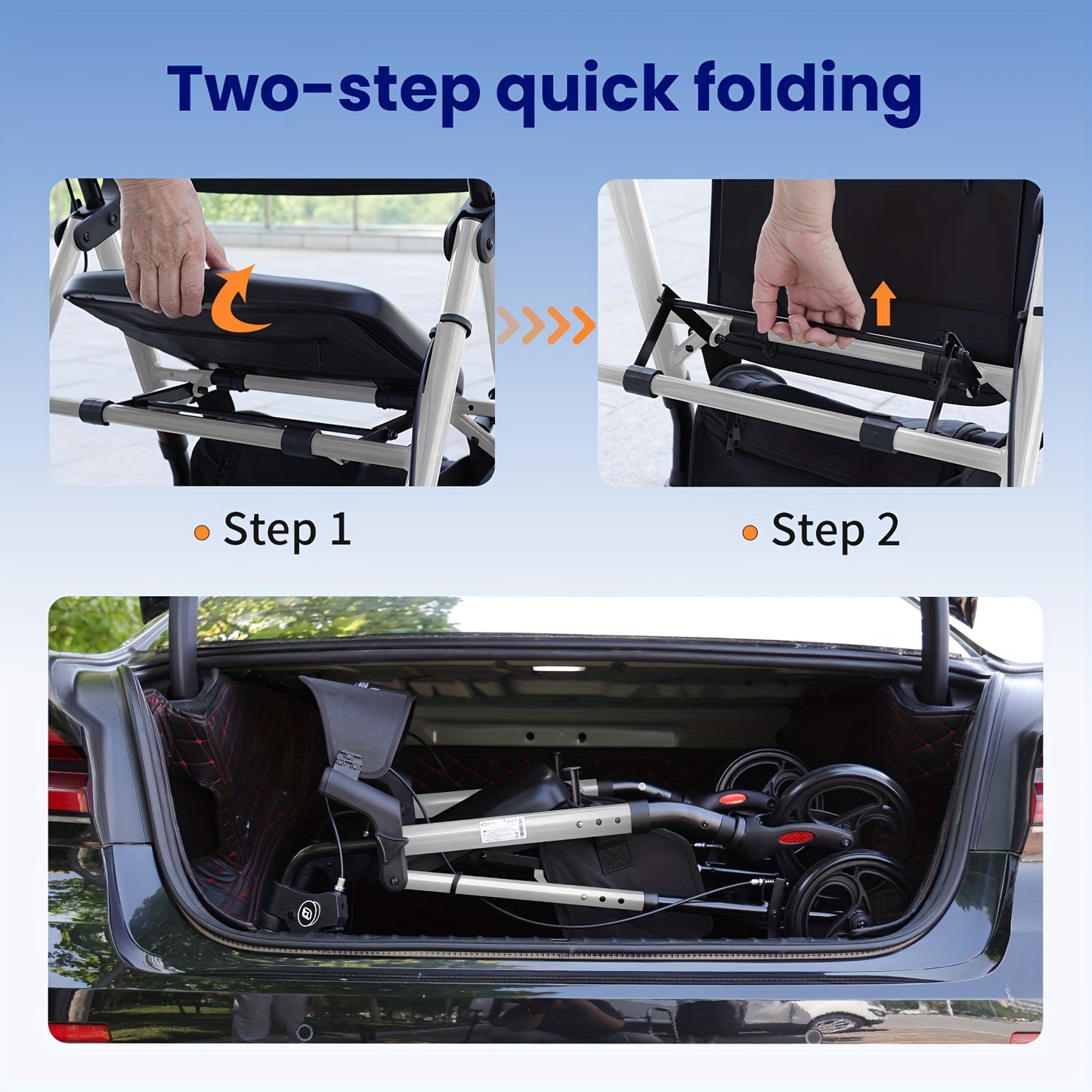 Opvouwbare Rollator – Wandelwagen – Looprek – Seniorenrollator – Mobiliteitsrollator – Lichtgewicht Aluminium Frame – Grote 20,32 cm Wielen – Ergonomisch Zitje – Verstelbare Hoogte – 136 kg Draagkracht – Paars