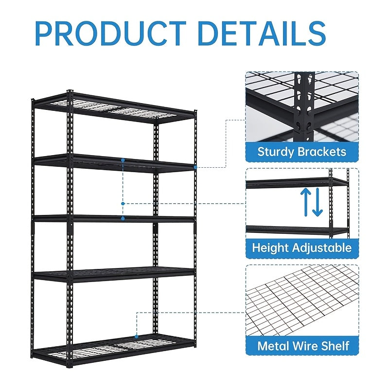 Heavy Duty 5-Tier Metal Corner Shelf Set, 1135kg Load Capacity, MDF Board Shelves, Boltless Design for Garage, Basement, Storage Room, Cellar Organization, Utility Shelves, Utility Shelves