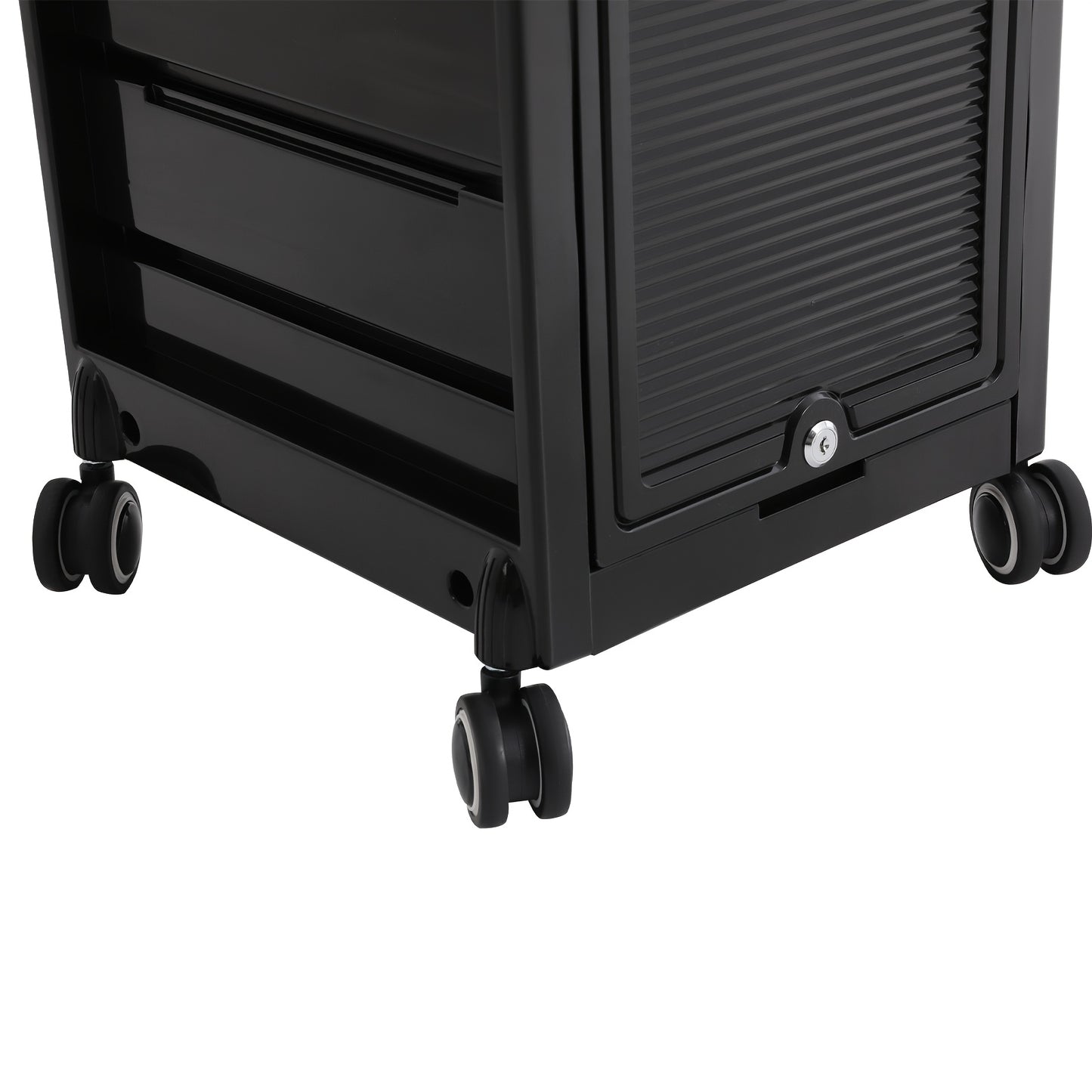 Opbergtrolley Salon – Beauty Trolley – Kapperskar – Opbergwagen – Werkplaatswagen – Met 6 Laden & 2 Zijmanden – Zwart Kunststof – Stil 360° Zwenkwielen & Haardrogerhouder