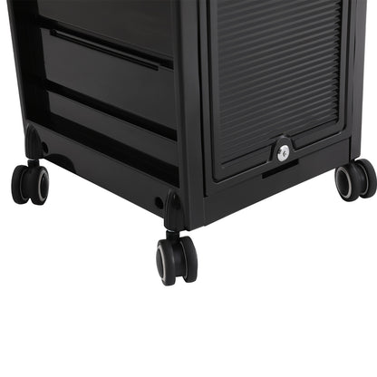 Opbergtrolley Salon – Beauty Trolley – Kapperskar – Opbergwagen – Werkplaatswagen – Met 6 Laden & 2 Zijmanden – Zwart Kunststof – Stil 360° Zwenkwielen & Haardrogerhouder