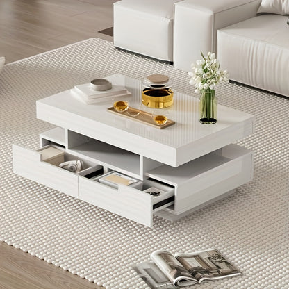 Salontafel – Koffietafel – Bijzettafel – Opbergtafel – Witte Tafel – Metalen Frame – Ruimtebesparend Ontwerp