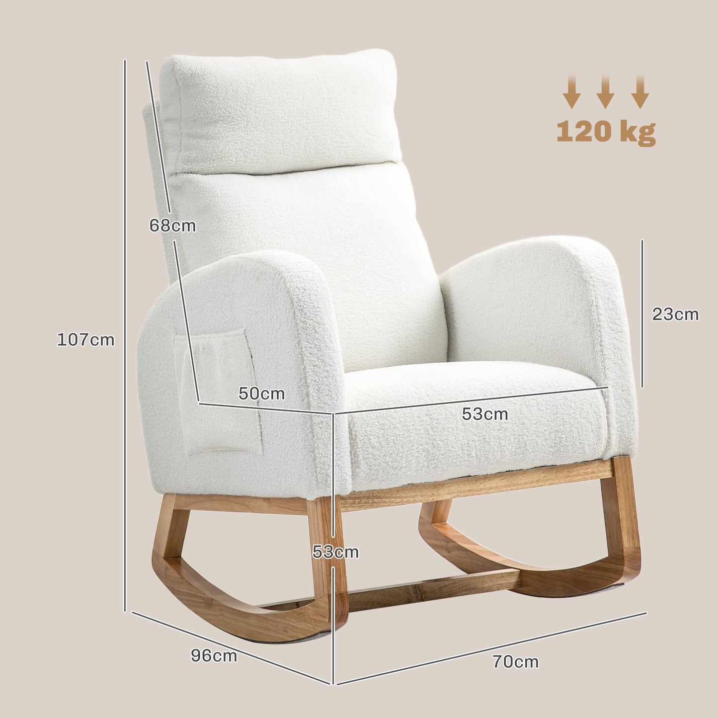 Draaifauteuil – Relaxfauteuil – Zwarte Fauteuil – Schommelstoel – Lounge Stoel – Crèmekleurig – Houten Frame – Dikke Padding – Max 120 kg Belastbaar