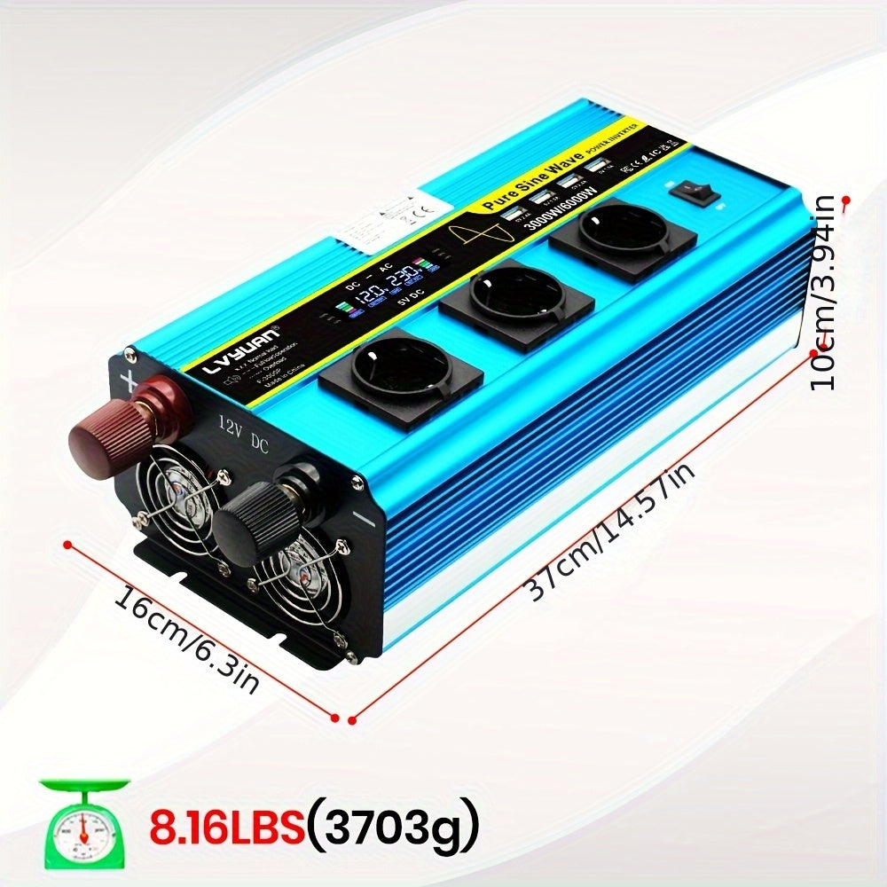 Omvormer – Spanningsomvormer – Stroomomzetter – Inverter – Converter – 3000W Vermogen – Zuivere Sinusgolf Uitgang – LCD Display & Afstandsbediening