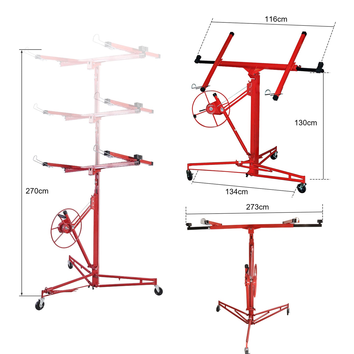 Gipsplaatligger – Gipsplaat Lifter – Platenlift – Montagehulp – Plafondpaneel montage – Verstelbaar tot 350 cm – Stevige Metalen Constructie - Rood