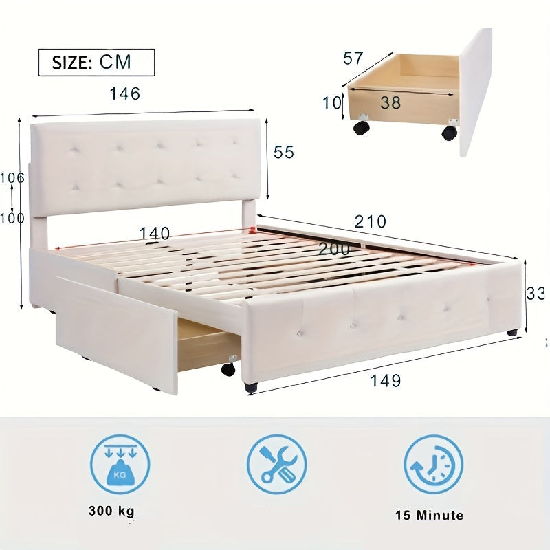 Bedframe – Eenpersoonsbed – Tweepersoonsbed – Platformbed – Slaapbank – Modern – Beige – Bamboe – Eéndelig Ontwerp – Direct Klaar Voor Gebruik