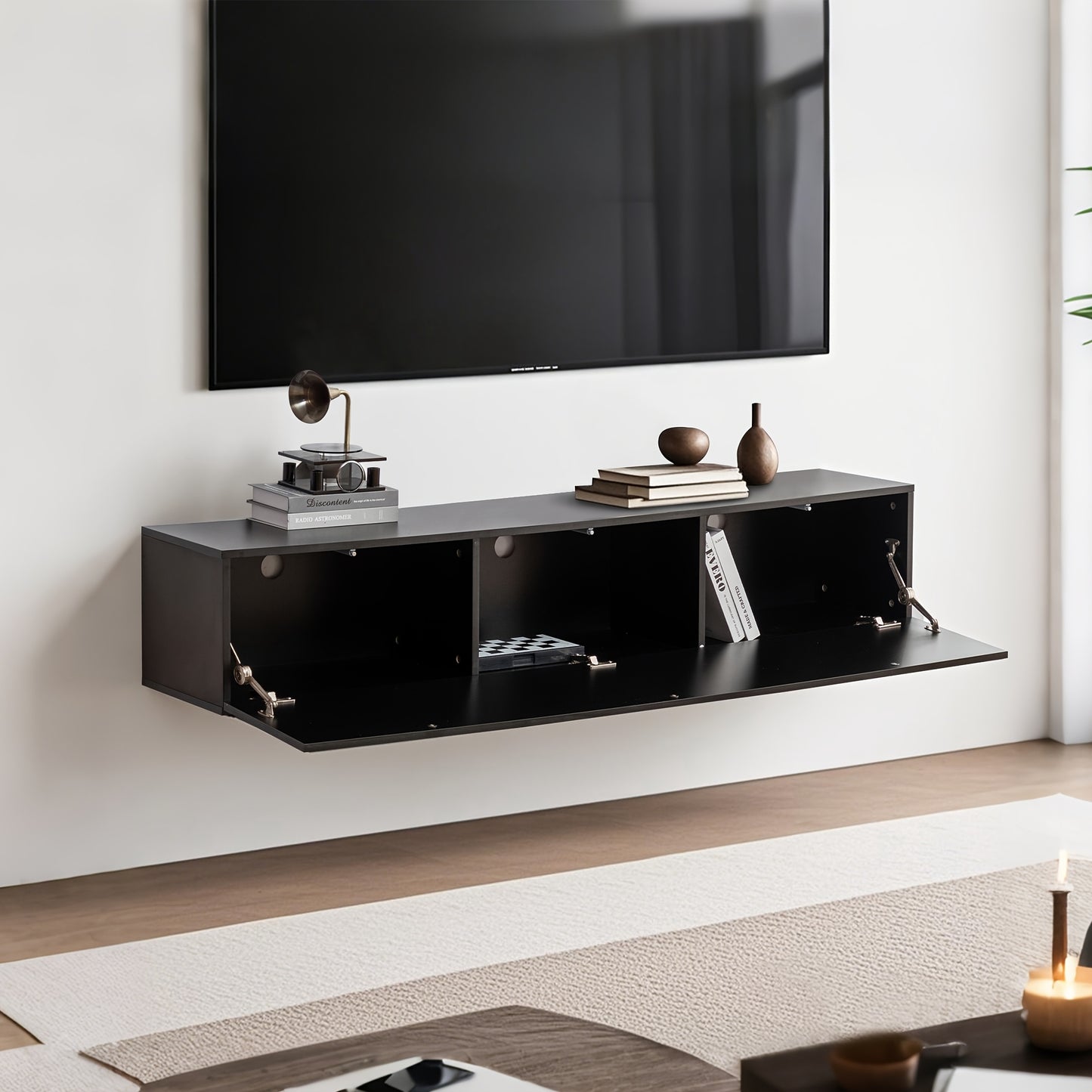 Tv Kast – TV Meubel – Lowboard – Wandmeubel – Hangend Meubel – Zwart – Metaal – 160x30,5x34 cm