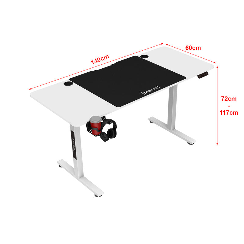 Verstelbaar Bureau – Zit-Sta Bureau – Elektrisch Bureau – Ergonomisch Bureau – Wit 140x60 cm – Traploos Verstelbaar 72-117 cm – Geheugenfunctie