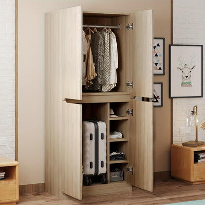 Opbergkast Hal – Opbergmeubel Entree – Schoenenkast – Kast Met Vakken – Slanke Halmeubel – Natuurlijk Bamboe – 70x40x170 cm – Dubbeldeurs Design