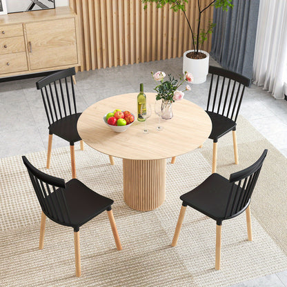 Windsor Eetkamerstoelen – Eetkamerstoelen – Stoelen – Houten Stoelen – Spijlenstoelen – Set van 4 – Zwarte Afwerking – Stevige Beukenhouten Poten – Anti-slip Voetdoppen