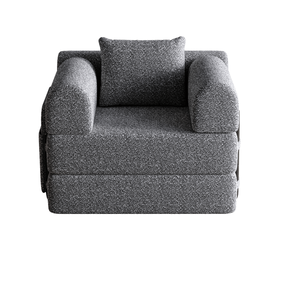 2-in-1 Chenille Bank – Slaapbank – Hoekbank – Fauteuil – Zitzak – Met Opbergruimte In Armleuning – Drievoudig Metalen Frame – Moduleerbaar Design – Khaki