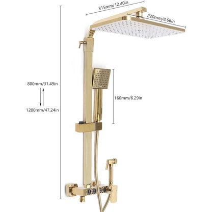 douchesysteem – regendouche – douchekraan – douchekop – douchekraan thermostatisch – 22,9x22,9 cm hoofddouche – massief messing & verstelbare handdouche