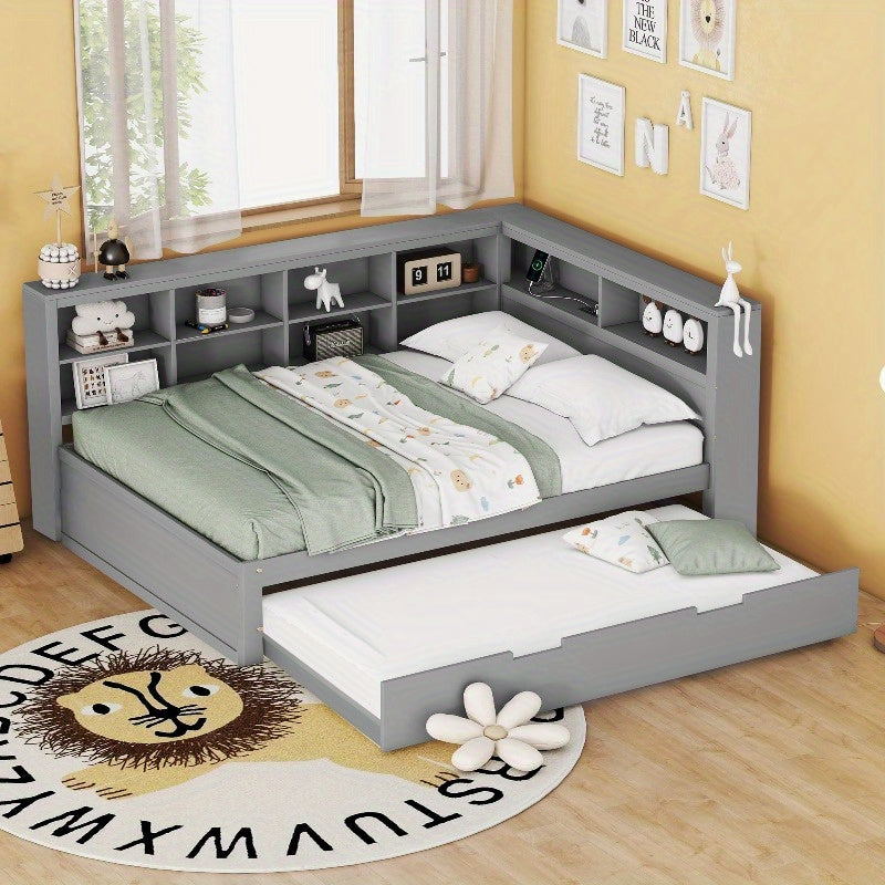 Uitschuifbare Bankbed – Slaapbank – Bedbank – Slaapbank Met Opbergruimte – Zithoek Met Sleeper – Dubbel Bed 140x200cm – Modern Grijs – Ruimtebesparend