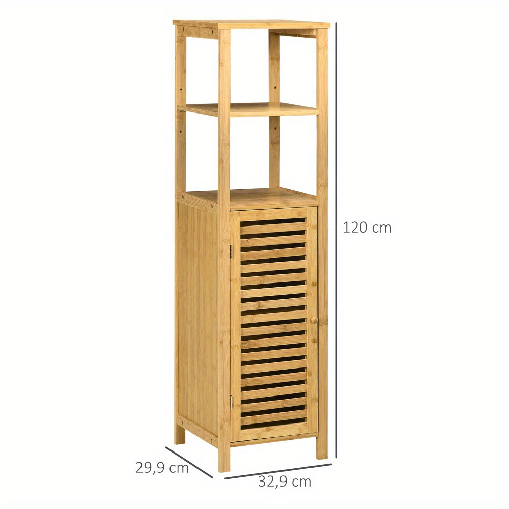 Badkamerkast – Kolomkast – Opbergkast – Badkamermeubel – Wastafelonderkast – Verstelbare Planken – Compact 33x30x120 cm – Bamboe Materiaal