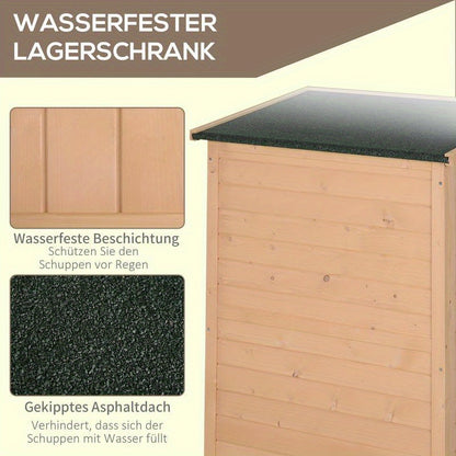 Weather-resistant garden shed with shelf boards, 75 x 56 x 115cm, natural wood, Storage Shed with Floor, Backyard Shed, Equipment Shelter, Rustic Shed, Sturdy Construction, Metal Frame, Reinforced Structure, Shelving Unit, Pr