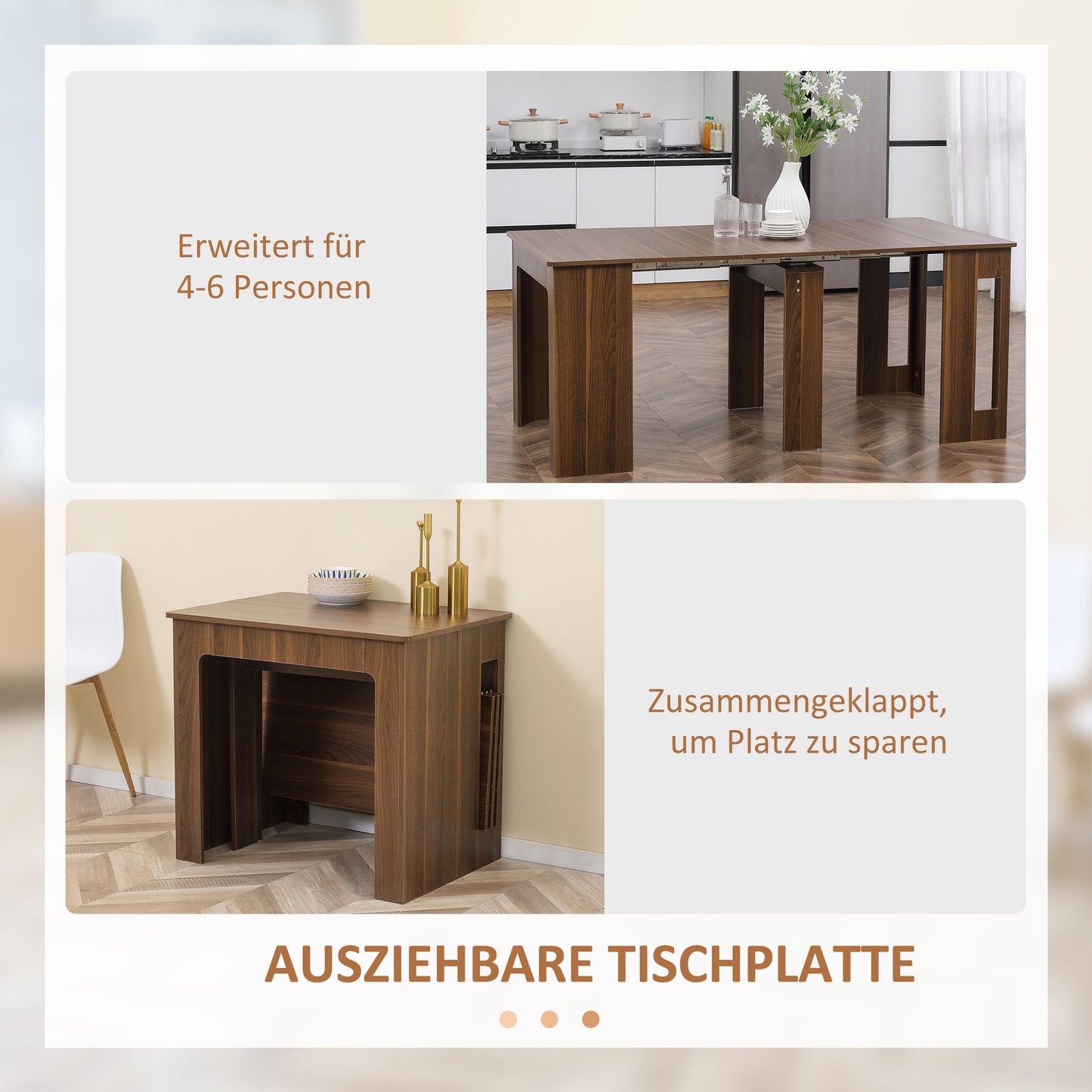 Uitklaptafel – Klaptafel – Vouwtafel – Uitschuiftafel – Eettafel – Modern Design – Uitbreidbaar tot 180 cm – Houtcomposiet Met Stalen Frame