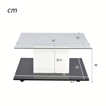 Salontafel – Koffietafel – Tafel – Bijzettafel – Glasplaat – Zwart – Verstelbare Wieltjes – Opbergruimte – Hoogwaardig Glas – Compact Vierkant Design