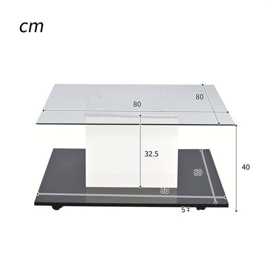 Salontafel – Koffietafel – Tafel – Bijzettafel – Glasplaat – Zwart – Verstelbare Wieltjes – Opbergruimte – Hoogwaardig Glas – Compact Vierkant Design