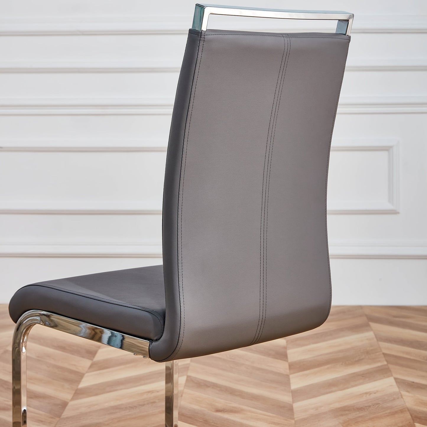 Cantilever Chair, Chrome-plated Metal Frame, Load Capacity Up to 120kg, Upholstered with Faux Leather Cover, Gray (set Of 4), Highcapacity Chair, Commercial Seating, Minimalist Chair, Sleek Furniture, Reinforced Seating, Cant
