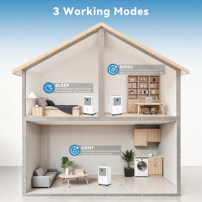 Extra-large Capacity Dehumidifier Featuring A 1.6L Water Tank, Supporting Continuous Operation with A Maximum Daily Dehumidification Capacity Of 12L. Minimalist White Contemporary Design Seamlessly Integrates Into Any Home En