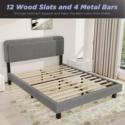 Contemporary Bed Frame with a Gray Sherpa Fleece Headboard, Single Size 90×200Cm, Featuring a Soft Fabric Design And a Detachable Backrest.
