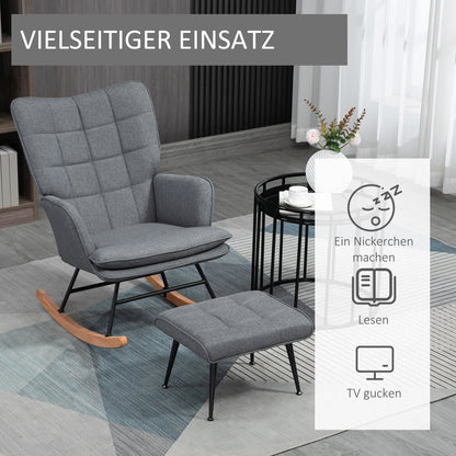 Schommelstoel – Relaxstoel – Fauteuil – Voedingsstoel – Loungestoel – Linnenlook Stof – Max. 130 Kg Draagkracht – Inclusief Voetenbank 64x89x90 cm
