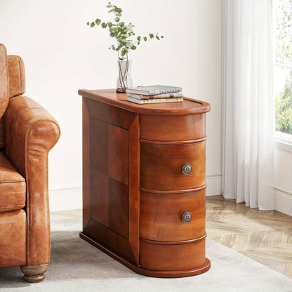 Houten Sidetable – Bedtafel – Nachtkastje – Smalle Bijzettafel – Opbergtafel – Massief Hout – Geen Montage Nodig – Met Lade – Multifunctioneel