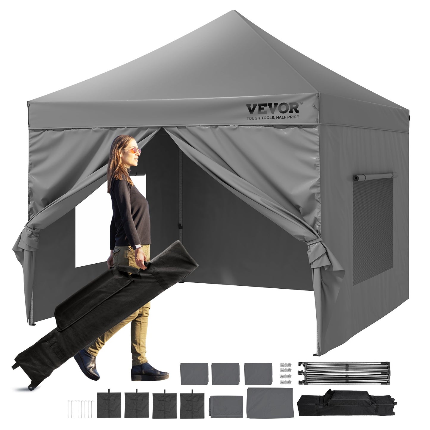 Pop-up Gazebo – Opvouwbare Tent – Buitenoverkapping – Partytent – Tuinkamer – Verstelbare Hoogte – Waterafstotende 500D PU Coating