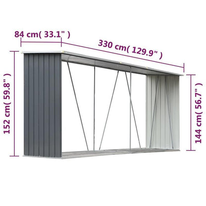 Houtberging – Houtopslag – Brandhoutrek – Haardhoutopslag – Buitenberging – Verhoogde Lattenvloer – Weerbestendig Verzinkt Staal – 330x84x152 cm