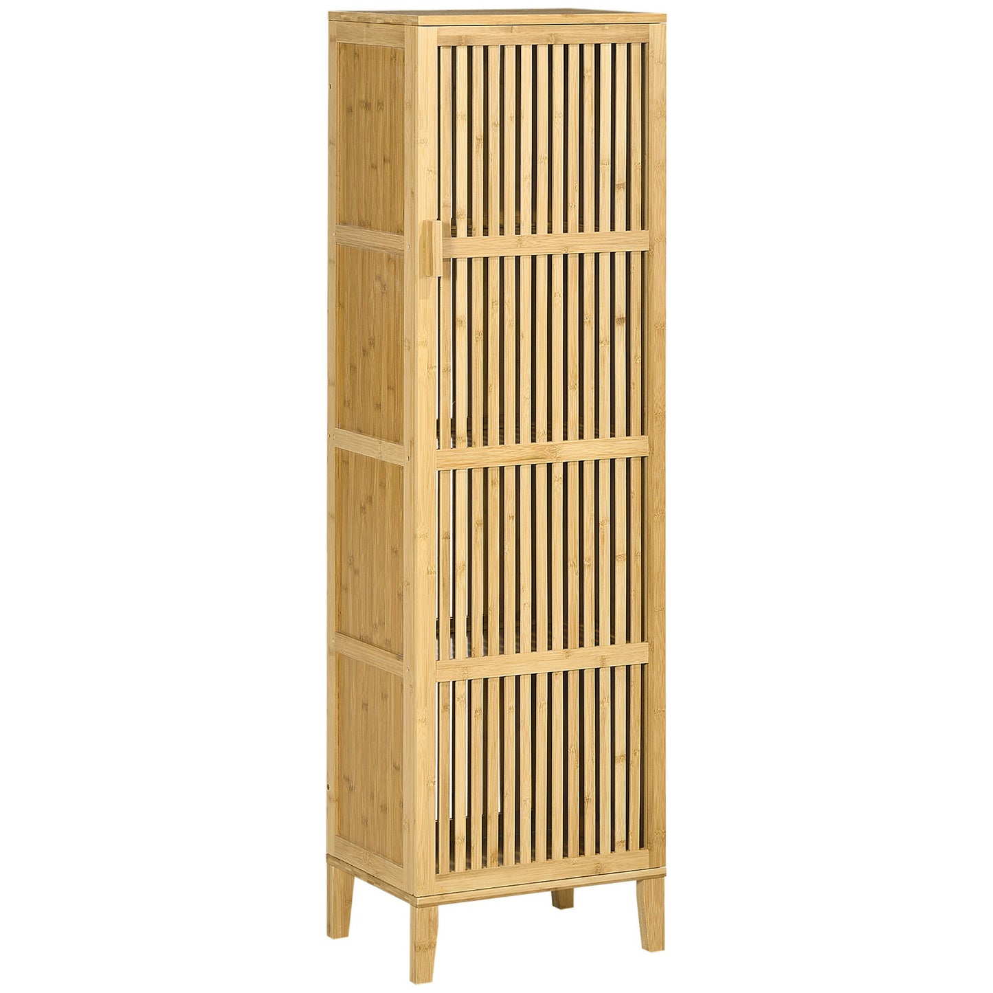 Bamboekast – Opbergkast – Badkamerkast – Boekenkast – Ladekast – Natuurmateriaal Bamboe – 4 Niveaus Met Latten Deuren – Compact 40x30x140 cm
