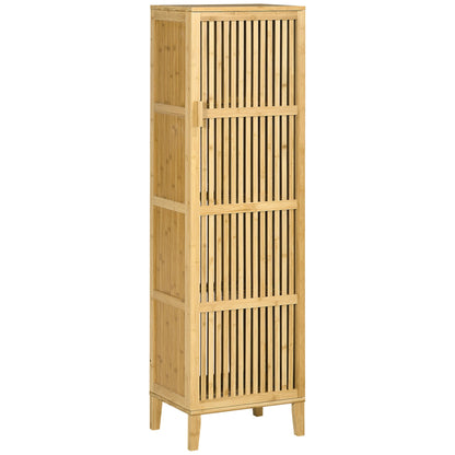 Bamboekast – Opbergkast – Badkamerkast – Boekenkast – Ladekast – Natuurmateriaal Bamboe – 4 Niveaus Met Latten Deuren – Compact 40x30x140 cm