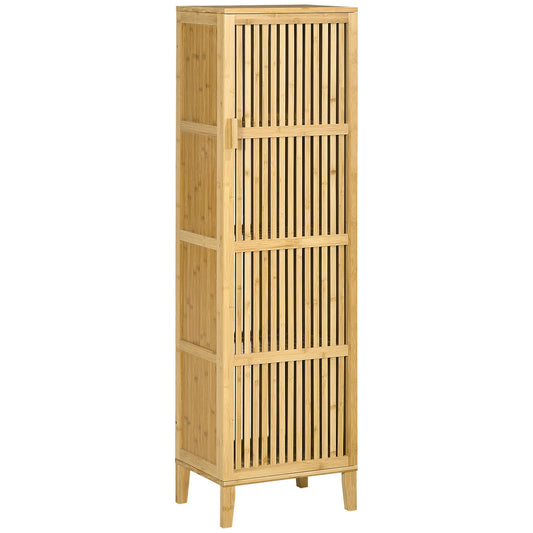 Bamboekast – Opbergkast – Badkamerkast – Boekenkast – Ladekast – Natuurmateriaal Bamboe – 4 Niveaus Met Latten Deuren – Compact 40x30x140 cm