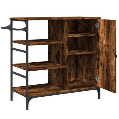 Keukentrolley – Keukenwagen – Serveerwagen – Keukenrek – Opbergtrolley – Rook Eiken – Hout & Staal – 87,5x38,5x84,5 cm
