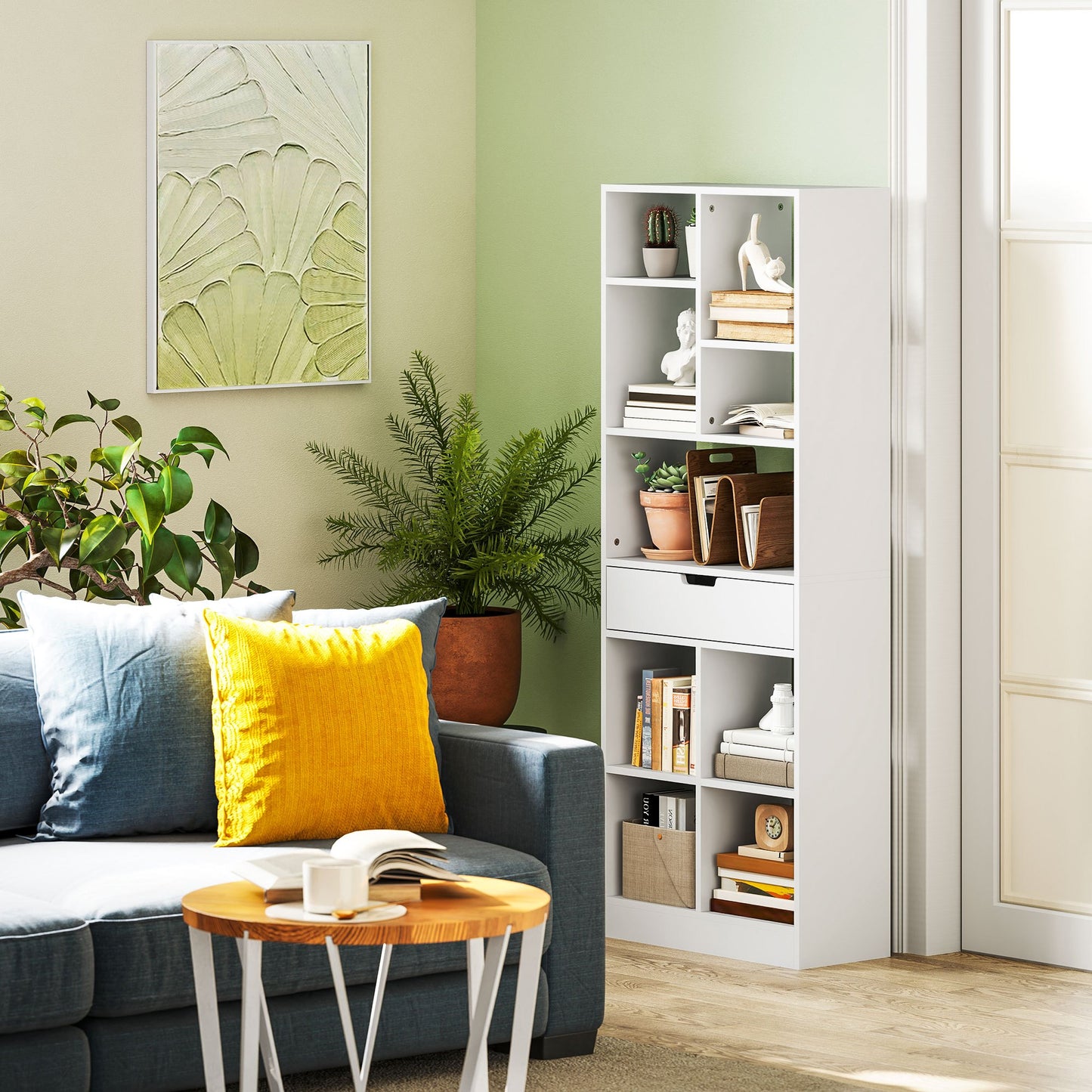Boekenkast – Boekrek – Opbergkast – Plank – Wandkast – Wit – 9 Vakken – Kantelbeveiliging – Compact 60x26x158 cm