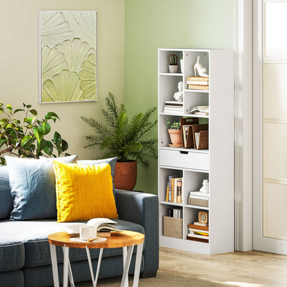 Boekenkast – Boekrek – Opbergkast – Plank – Wandkast – Wit – 9 Vakken – Kantelbeveiliging – Compact 60x26x158 cm