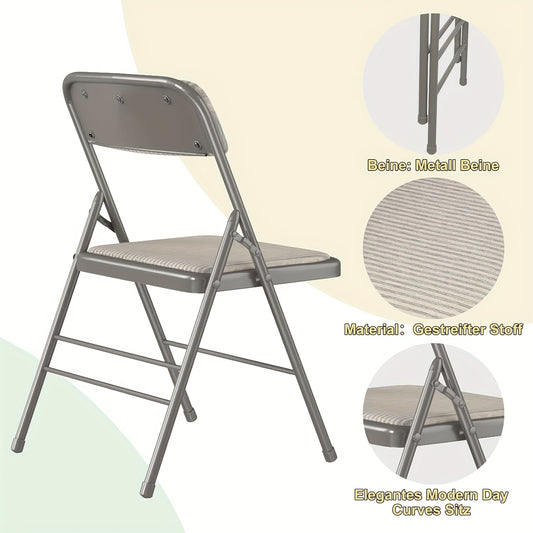 Opvouwbare Stoelen – Vouwstoelen – Campingstoelen – Tuinstoelen – Stoffen Stoelen – Set Van 4 – Gestreept Beige/Grijs – Stevig Metalen Frame – Comfortabele Bekleding