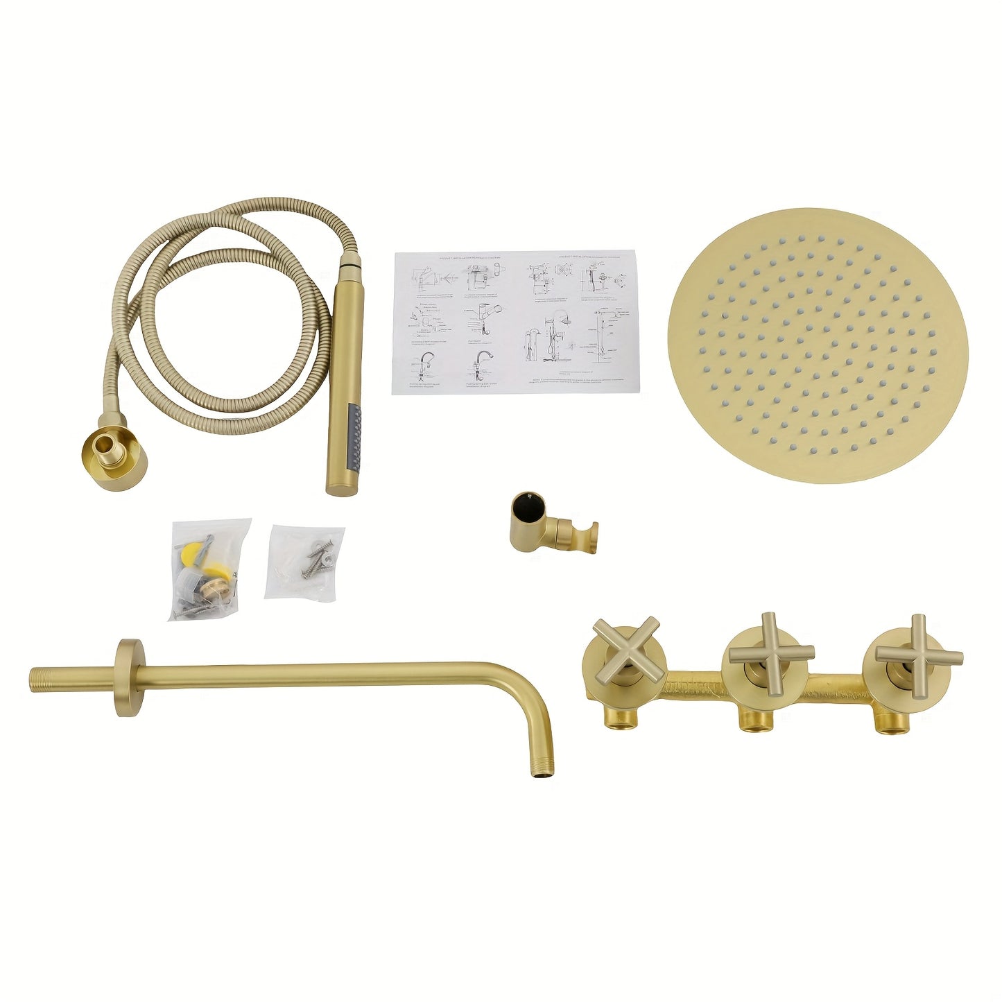 TOOL1SHOOO Premium 10-inch Wall Mounted Shower Set with Rainfall Shower Head And Adjustable Handheld Sprayer, Brushed Golden Finish, High Quality Brass Design for Home Hotel Bathroom, Bathroom Upgrade, Luxury Showering, Elega