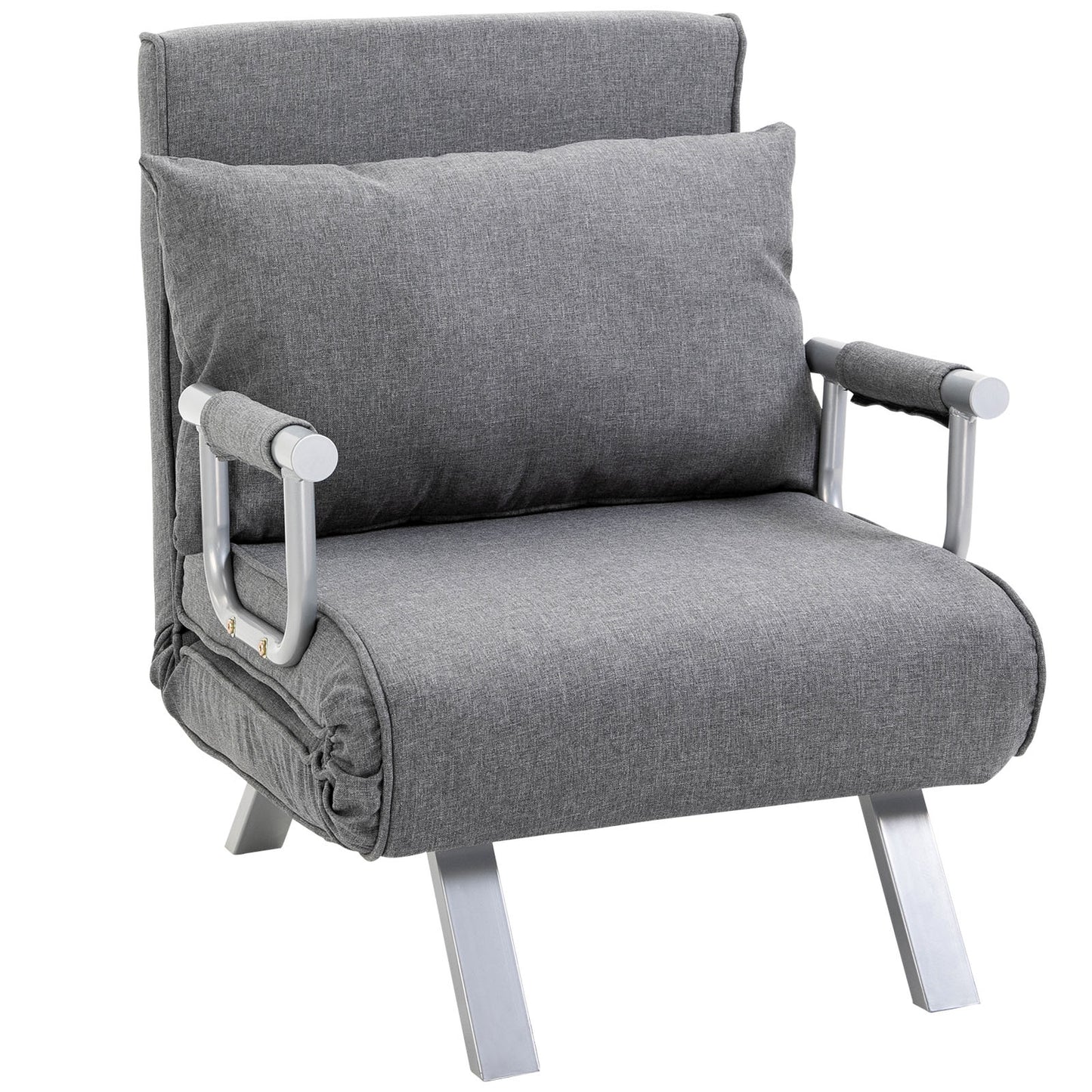 3-in-1 Opklapbare Sofa – Slaapbank – Relaxstoel – Verstelbare Bank – Eenpersoonsbed – Lichtgrijs Linnen – Compact Formaat – Zonder Stroom