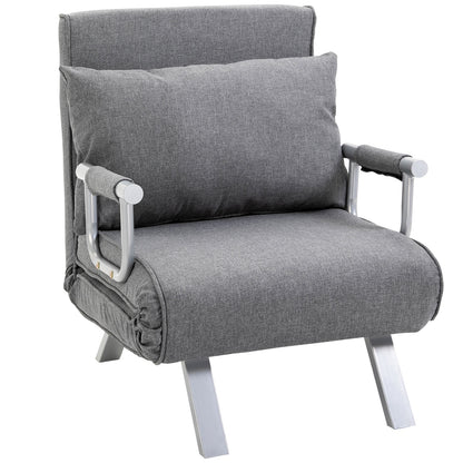 3-in-1 Opklapbare Sofa – Slaapbank – Relaxstoel – Verstelbare Bank – Eenpersoonsbed – Lichtgrijs Linnen – Compact Formaat – Zonder Stroom